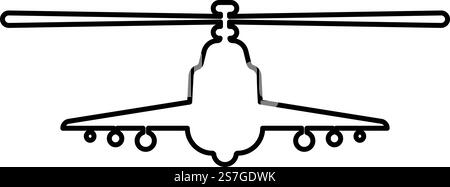 Kampfhubschrauber Angriff Militär Konzept Ansicht Front Kontur Umriss Linie Symbol Schwarz Farbe Vektor Illustration Bild dünn flach Stil einfach. Kampfhubschrauber Angriff Militär Konzept Ansicht Front Kontur Umrisslinie Symbol Schwarz Farbe Vektor Illustration Bild dünn flach Stil Stock Vektor