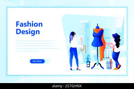 Mode Design flache Webseite Design Vorlage für Homepage oder Header Bilder dekoriert Menschen für Website und mobile Website Entwicklung. Vorlage für flache Landing-Page. Vektorabbildung. Stock Vektor