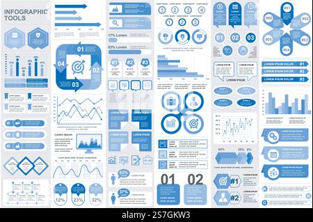 Infografik-Elemente-Datenvisualisierung Vektor-Designvorlage bündeln. Kann für Schritte, Geschäftsprozesse, Workflow, Diagramm, Flussdiagramm verwendet werden, Zeitleiste, Marketingsymbole, Infografiken. Stock Vektor