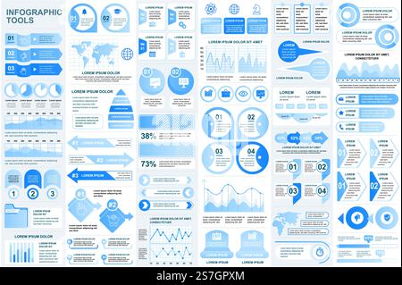 Infografik-Elemente-Datenvisualisierung Vektor-Designvorlage bündeln. Kann für Schritte, Geschäftsprozesse, Workflow, Diagramm, Flussdiagramm verwendet werden, Zeitleiste, Marketingsymbole, Infografiken. Stock Vektor