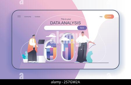 Dies ist Ihr Data Analysis-Konzept für die Landing-Page. Analysten analysieren Statistiken, Finanzanalysen und Web-Banner-Vorlagen für Cloud Computing. Vektorillustration in flachem Zeichentrickdesign für Webseite Stock Vektor
