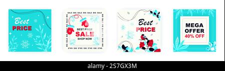 Modernes, quadratisches Verkaufsposter für frohe Weihnachtsschablonen. Geeignet für Poster in sozialen Medien, mobile Apps, Bannerdesign und Webanzeigen, Vektorhintergründe und Werbematerialien. Stock Vektor
