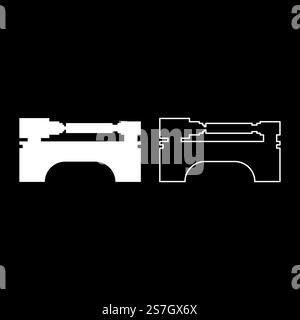 Drehmaschine industrielle Mechanik Apparatebau professionelle Metallbearbeitung Bearbeitungskonzept Set Symbol weiß Farbe Vektor Illustration Bild einfache Vollfüllung Umrisslinie dünne flache Art. Drehmaschine Industriemechanismus Apparatebau professionelle Metallbearbeitung Bearbeitungskonzept Set Symbol weiß Farbe Vektor Illustration Bild Solid Füllung Kontur Linie dünn flach Stil Stock Vektor