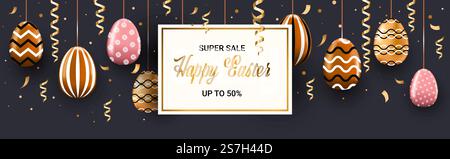 Glückliches osterfeiertag Verkauf Fahne Flyer oder Grußkarte mit dekorativen Eiern horizontalen Vektor Illustration. Frohe osterfeier Verkauf Banner Flyer oder Grußkarte mit dekorativen Eiern Stock Vektor