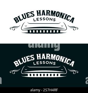 Harmonika-Unterricht Retro-Emblem. Vector-Logo Stock Vektor