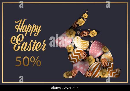 Glückliche osterfeier Verkauf Banner Flyer oder Grußkarte mit dekorativen Eiern in Kaninchenform horizontale Vektor Illustration. Glückliche osterfeier Sale Banner Flyer oder Grußkarte mit dekorativen Eiern in Kaninchenform Stock Vektor