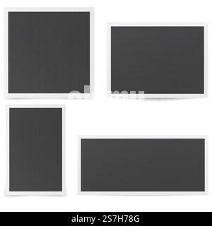 Schwarze Bilderrahmen. Mockup von Rahmen im Retro-Stil mit verschiedenen Schatten. Modell von Rahmen im Retro-Stil. Schwarze Bilderrahmen. Stock Vektor