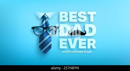 Happy Father&rsquo;s Day Poster oder Bannervorlage mit Krawatte und Brille. Grüße und Geschenke zum Vatertag. Vektorabbildung EPS10 Stock Vektor