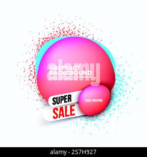 Abstrakte moderne dynamische Banner mit Flüssigblasen und Spritzern. Trendige Vorlage für Super Sale und Rabatte. Vektordarstellung Stock Vektor