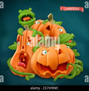 Halloween. Kürbis-Zeichentrickfiguren. 3D-Vektorsymbol Stock Vektor