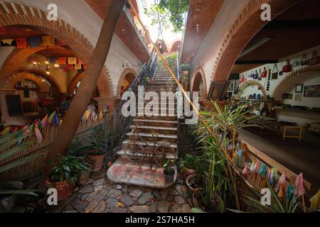 Teotitlán del Valle, Oaxaca, Mexiko; 1. Januar 2025: Restaurant Tlamanalli. Traditionelle Küche von Küchenchef Abigail Mendoza in Oaxaca, Mexiko. Stockfoto