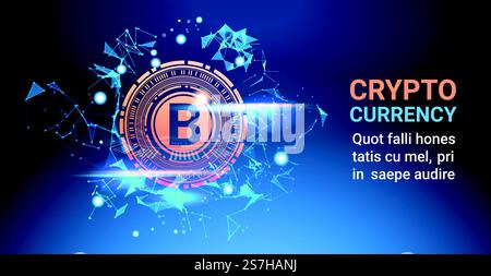 Kryptowährung Bitcoin Auf Blauem Hintergrund Digital Web Money Moderne Technologie Banner Mit Copy Space Vector Illustration. Kryptowährung Bitcoin Auf Blauem Hintergrund Digital Web Money Moderne Technologie Banner Mit Kopierraum Stock Vektor