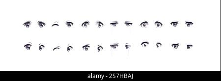 Anime Manga Ausdrücke Augen Set Junge. Japanischer Cartoon-Stil Stock Vektor