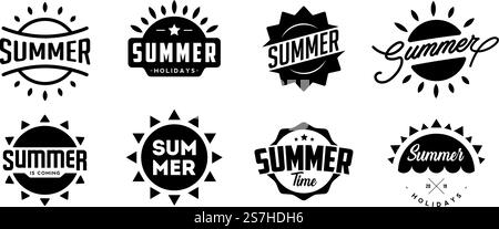 Sommer-Vintage-Embleme, Abzeichen, Etiketten, Logos. Retro-Style. Isoliert auf weißem Hintergrund Stock Vektor