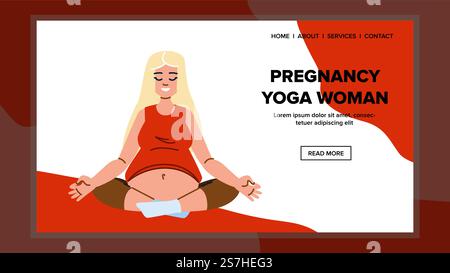 Schwangerschafts-Yoga-Frauenvektor. Schwangere Übung, Muttersport, Gesundheit Fitness, Heimbaby, Bauch Lebensstil Schwangerschaft Yoga Frau Web Flat Cartoon Illustration. Schwangerschafts-Yoga-Frauenvektor Stock Vektor