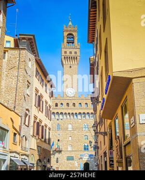 01 19 2025 - Florenz, Italien. Der Palazzo Vecchio ist das Rathaus von Florenz, Italien Stockfoto
