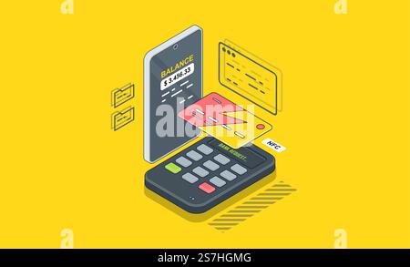 POS, Zahlungsterminal Vektorsymbol,. POS, Zahlungsterminal Vektorsymbol, Terminal bestätigt die Zahlung. Transaktionsgenehmigungsprozess hat Kreditkarte eingefügt, Scheck. Abbildung: Drahtlose Zahlung. Stock Vektor