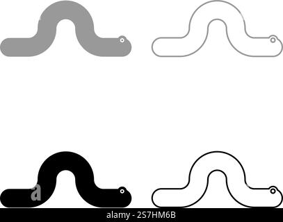 Kriechender Wurm Regenwurm kriechende wirbellose Kreatur Set Symbol grau schwarz Farbe Vektor Illustration Bild einfache feste Füllung Umrisslinie dünne flache Art. Kriechwurm Regenwurm Kriechwurm Kriechtier Helminth Parasit Schädling Kriechwurm Set Symbol grau schwarz Farbe Vektor Illustration Bild Solid füllen Kontur Linie dünn flach Stil Stock Vektor
