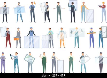 Windows Installer-Symbole legen den Cartoon-Vektor fest. Rahmenglas. PVC-Haus. Windows Installer-Symbole legen den Cartoon-Vektor fest. Rahmenglas Stock Vektor