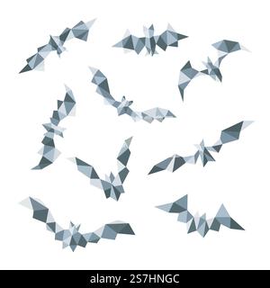Sammlung von polygonalen Fledermäusen Geometrische Vektor Fledermaus Illustration isoliert auf weißem Hintergrund. Stock Vektor