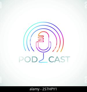 Podcast farbenfrohes Symbol isoliert auf weißem Hintergrund. Trendiges Podcast-Emblem im Trägerstil. Vektordarstellung. Stock Vektor