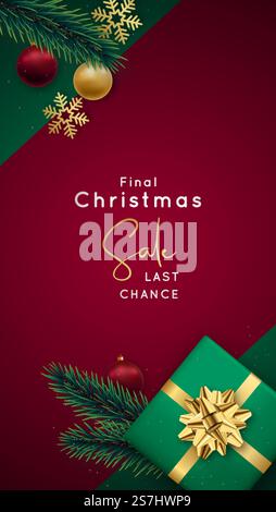 Broschüre zum Weihnachtsangebot mit Werbeflyer. Weihnachtsvorlage für vertikales Banner, Poster, Grußkarte, instagram-Storys. Stock Vektor