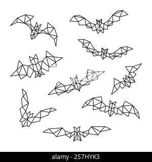 Satz polygonaler Fledermäuse. Vektor geometrische Fledermaus Illustration isoliert auf weißem Hintergrund. Stock Vektor