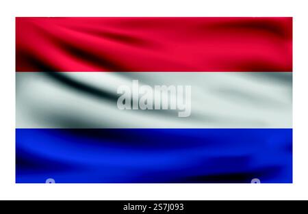 Realistische Nationalflagge der Niederlande. Aktuelle Statusflagge aus Stoff. Vektordarstellung eines liegenden wellenförmigen Stoffes in niederländischen Nationalfarben. Stock Vektor