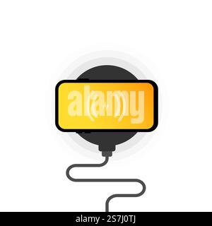 Abbildung: Kabelloses Ladegerät. Smartphone mit kabellosem Aufladen. Akkuladesymbol. Flaches, kabelloses Aufladen. Stock Vektor