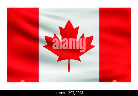 Realistische kanadische Nationalflagge. Aktuelle Statusflagge aus Stoff. Vektordarstellung von liegendem wellenförmigem Stoff in kanadischen Nationalfarben. Stock Vektor