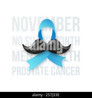 Novemberwachung Prostatakrebs. Blaues Band mit schwarzem Schnurrbart und Schriftzug: November kein Rasiermonat, menth Gesundheit Prostatakrebs. Stock Vektor