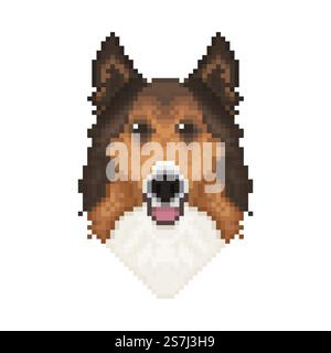 Collie Hundekopf im Pixel-Art-Stil. Vektordarstellung. Stock Vektor