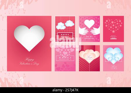 Glückliche Valentinstag-Symbole setzen Hand geschriebene Grußbuchstaben und dekorative strukturierte Vektor-Illustration. Die Symbole des Happy Valentinstag setzen handgeschriebene Grußbuchstaben und dekorative Texturen Stock Vektor