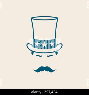 Mann mit Onkel Sam Hut. Illustration für den Unabhängigkeitstag Amerika. Onkel Sam Avatar. Stock Vektor