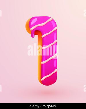 Glasierte Donut-Schriftart. Nummer 1. Kuchen Nummer eins. Dessert-Stil. Sammlung leckerer Bäckereinummern mit Sahne. Jubiläums- und Geburtstagskonzept. Vektorabbildung... Glasierte Donut-Schriftart. Nummer 1. Kuchen Nummer eins. Dessert-Stil. Sammlung leckerer Bäckereinummern mit Sahne. Jubiläums- und Geburtstagskonzept. Stock Vektor