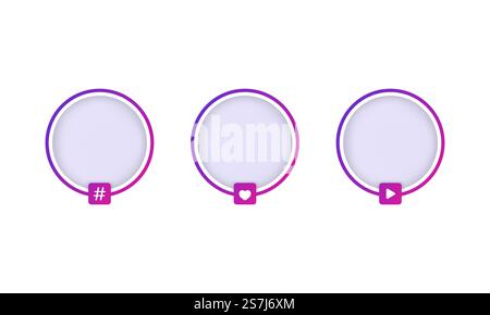 Avatarrahmen für soziale Medien. Story lila Rand. Live, Hashtag. Video-Streaming-Zeichen. Vektor auf isoliertem weißem Hintergrund. EPS 10.. Avatarrahmen für soziale Medien. Story lila Rand. Live, Hashtag. Video-Streaming-Zeichen. Vektor auf isoliertem weißem Hintergrund. EPS 10 Stock Vektor