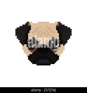 Mopp den Hundekopf im Pixel Art-Stil. Vektorgrafik. Stock Vektor
