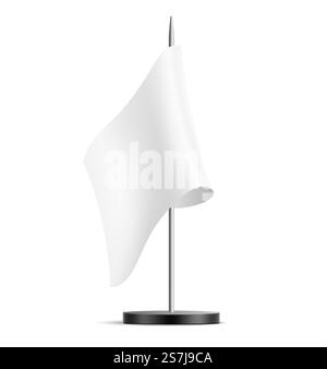 Kennzeichen für realistische Tabelle. Leere weiße Identitätsflagge für Branding. Leeres Vektor-Flag-Modell für Unternehmenswerbung und Büroidentität. Vektor-realistisches Tabellenkennzeichen leeres Modell Stock Vektor