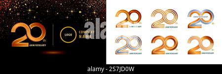 Set mit Logo zum 20. Jahrestag, Feier zum 20. Jahrestag. 20 Jahre Feier Jubiläum Logo Silber und Gold für Feier Veranstaltung, Einladung, Gruß, Infinity Logo Vektor Illustration, Web Vorlage, Flyer und Booklet Stock Vektor