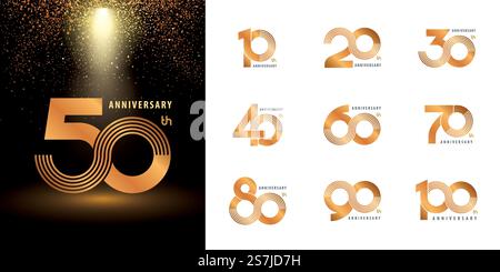Set aus Jubiläumslogotype Design, Feier Jubiläum Logo mehrzeilige Linien Silber und Gold für Feier Veranstaltung, Einladung, Gruß, Webvorlage, Flyer und Booklet, Illustration des Infinity-Logos isoliert Stock Vektor