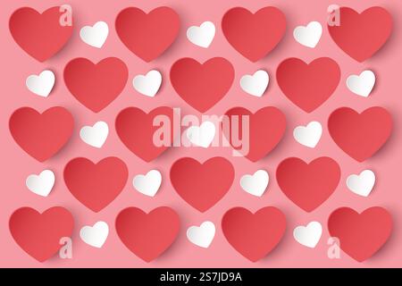 Happy valentine&rsquo;s Konzept. Nahtlose Muster mit Herzen. Schöne Textur und Hintergrundbilder, Webseiten und Bannerdesign. Minimalistischer Stil. Vektorabbildung Stock Vektor