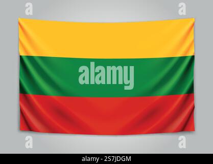 Hängende Flagge Litauens. Republik Litauen. Nationales Flaggenkonzept. Vektorabbildung... Hängende Flagge Litauens. Republik Litauen. Nationales Flaggenkonzept. Stock Vektor