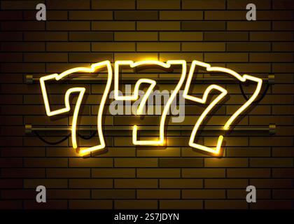 Neon 777 Slots Schild. Casino Neon-Schild. Online-Casino-Konzept. Vektordarstellung Stock Vektor