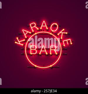 Karaoke Bar Neonschild auf rotem Hintergrund. Vektordarstellung Stock Vektor