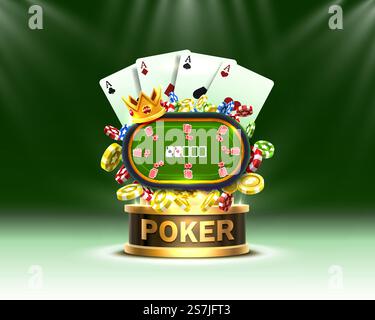 Pokerchips und Karten Casino-Banner. Isoliert auf dunklem Hintergrund. Vektordarstellung Stock Vektor