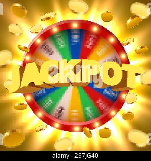 Realistisches 3D-Glücksrad mit fliegenden goldenen Münzen. Lucky Roulette. Vektorabbildung. Realistisches 3D-Glücksrad mit fliegenden goldenen Münzen. Lucky Roulette. Stock Vektor