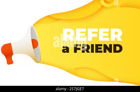 Megaphon mit Vektor-Konzept für das Wort „Empfehlen eines Freundes“. Landing-Page-Vorlage, ui, Web, mobile App, Poster, Banner, Flyer, Hintergrund. Vektorillustration Stock Vektor