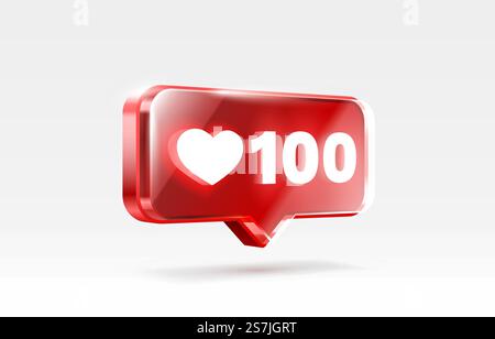 Heart 100 Like Icon, Schild Follower 3D Banner, Love Post Social Media. Vektorabbildung. Heart 100 Like Icon, Schild Follower 3D Banner, Love Post Social Media. Vektor Stock Vektor