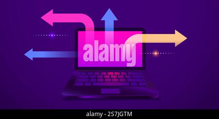 Hochladen von Daten von einem Computer. Futuristischer Hintergrund. Vektorabbildung. Hochladen von Daten von einem Computer. Futuristischer Hintergrund. Stock Vektor