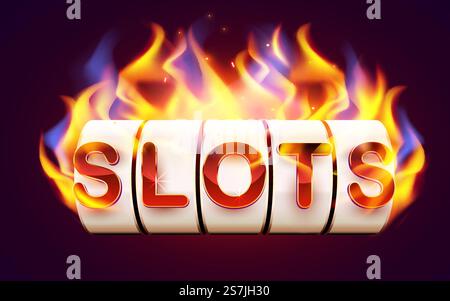 Brennender Spielautomat gewinnt den Jackpot. Fire Casino Konzept. Heiß 777. Vektorabbildung. Brennender Spielautomat gewinnt den Jackpot. Fire Casino Konzept. Heiß 777 Stock Vektor